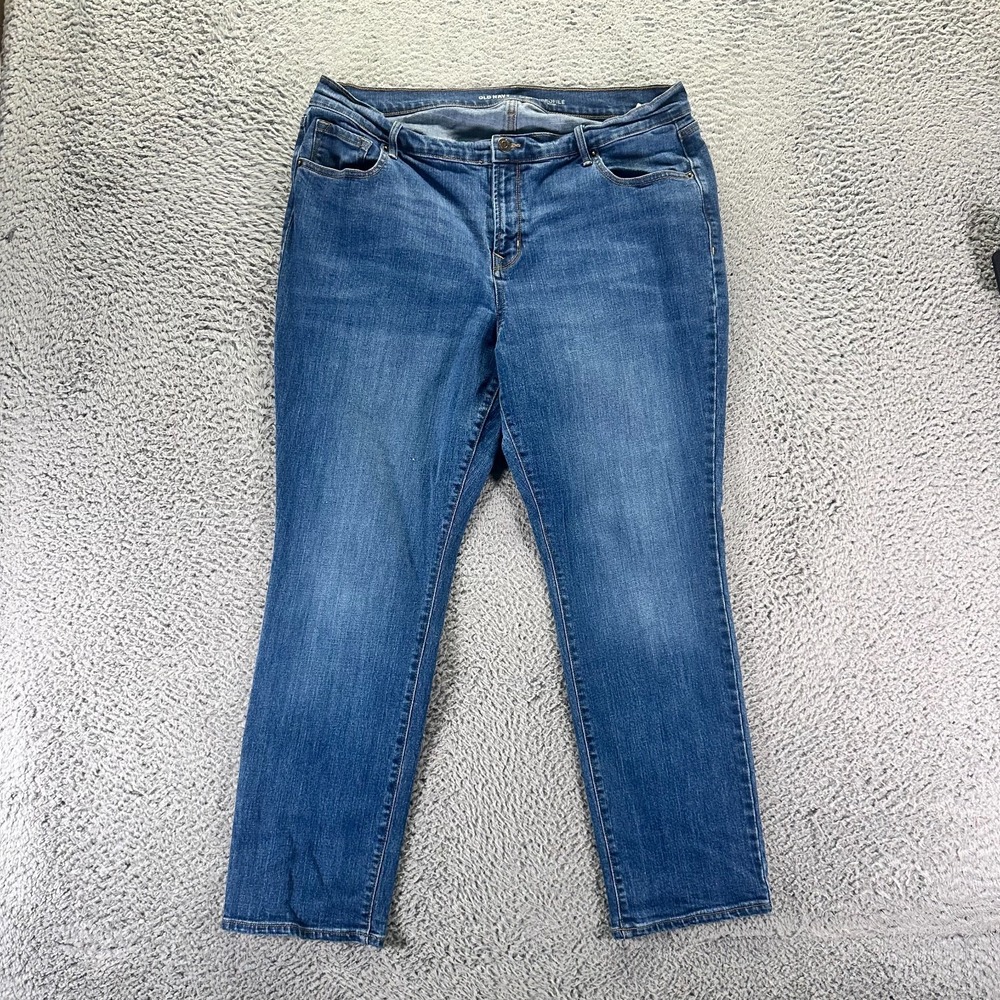 Old Navy Jeans Women's 16 Blue Cotton Denim Straight Leg Curvy Faded Stretch